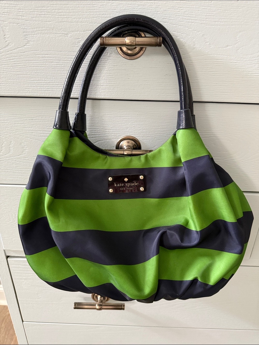 kate spade Green and Black Wide-Stripe Shoulder Bag